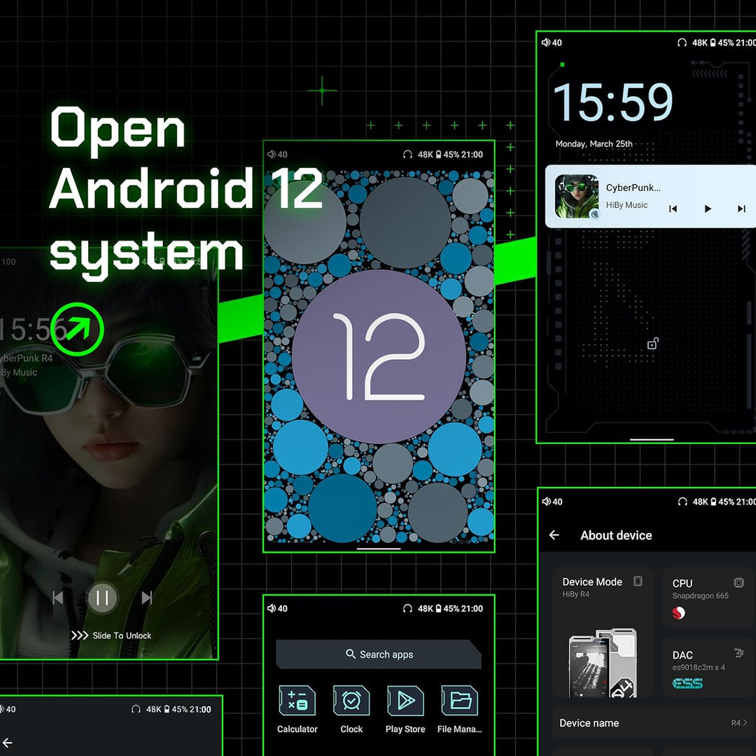 HiBy R4 Android-MP3-Player mit Bluetooth und WLAN, integriertes 4DAC-Android12, unterstützt Wiederga