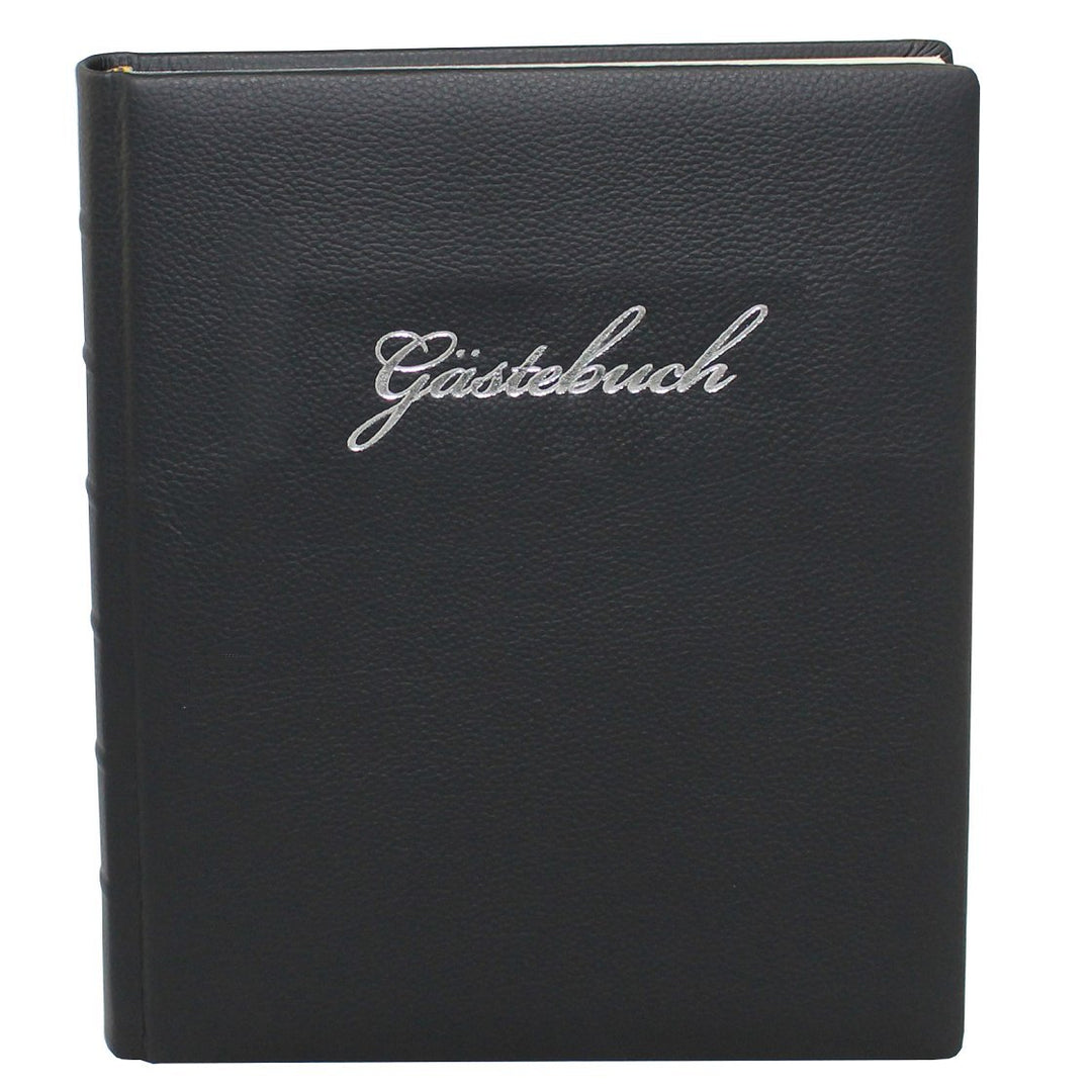 Gästebuch Leder schwarz mit Silberschnittblock und Prägung"Gästebuch"