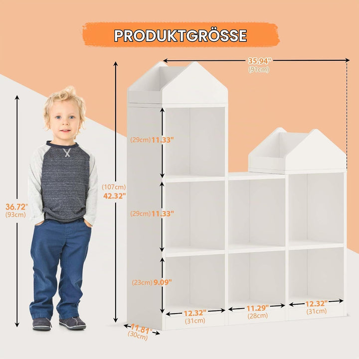 Litake Spielzeugregal Kinderregal mit 9 Fächern, Bücherregal Kinder und Spielzeugregal 2-in-1 Spielh