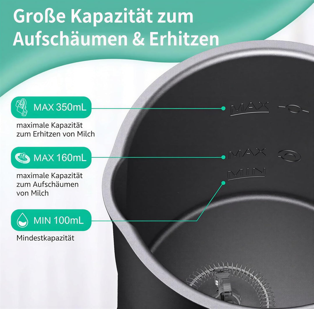 Milchaufschäumer Elektrisch 4-in-1 aus Edelstahl – Heiss & Kalt, Milch erhitzen, LED-Touchpanel, 360