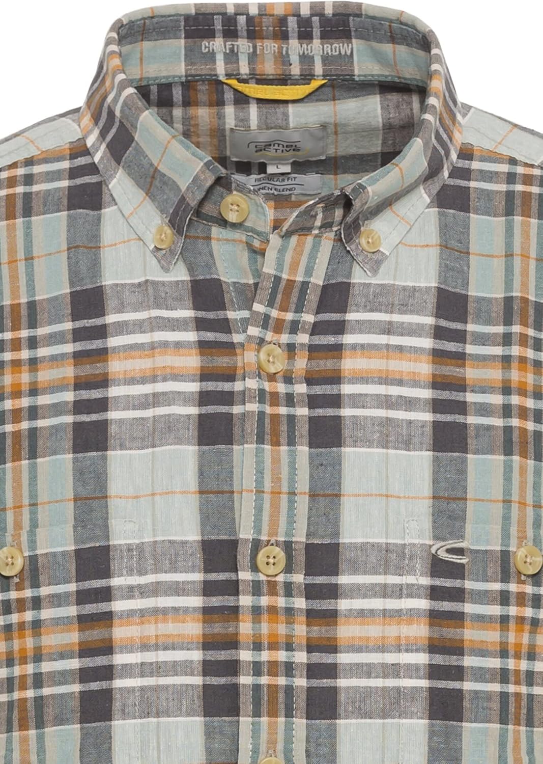 camel active Herren Kurzarm Hemd im Karomuster, S Grau