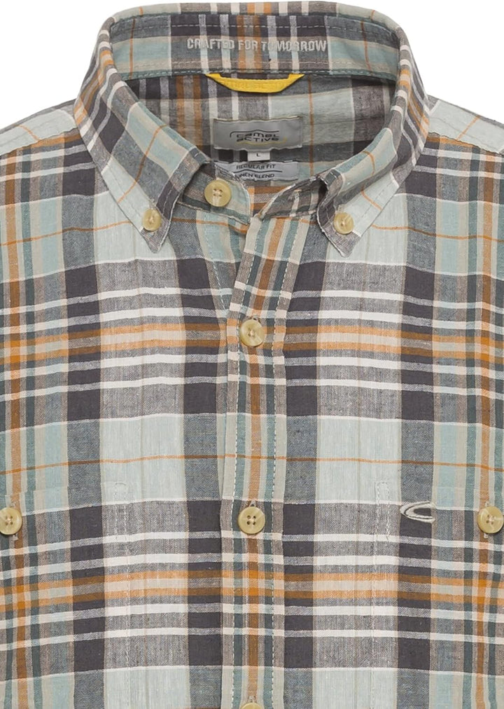 camel active Herren Kurzarm Hemd im Karomuster, S Grau