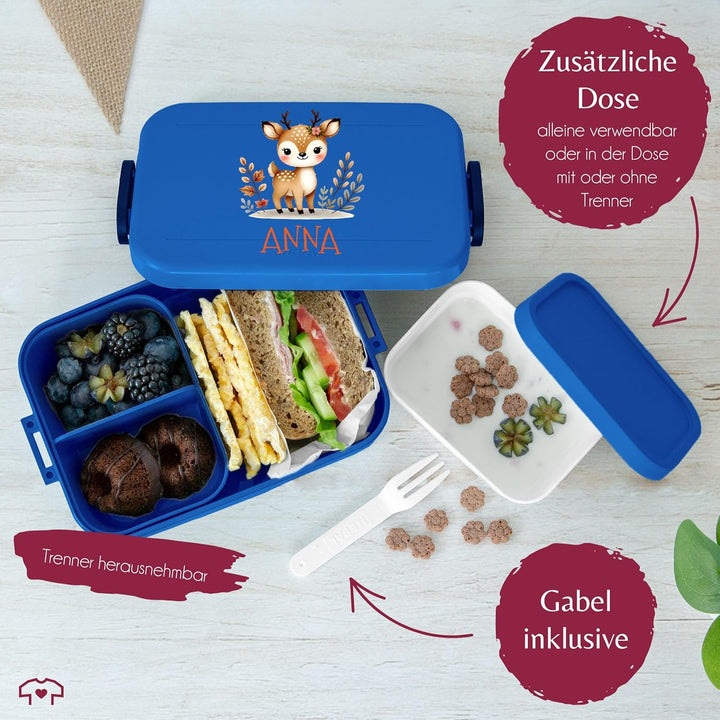 Kinder Bento Box Midi Lunchbox Mepal Bentobox - Kinderbrotdose mit Reh-Motiv | Personalisierte Kinde