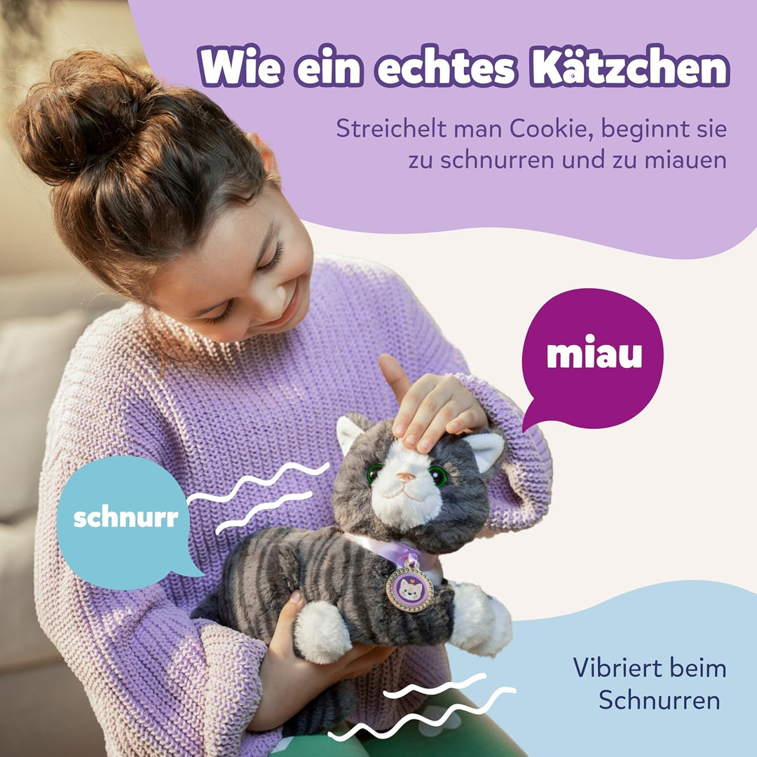 BABY born Meine Katze Cookie - Kuscheltier mit Sound & Vibration - Inkl. Katzenkörbchen - Funktionie