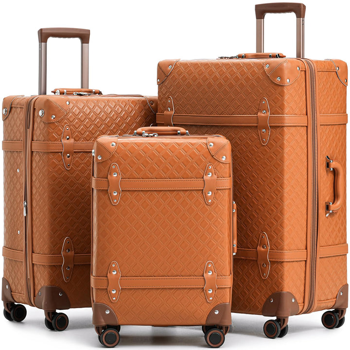Urecity Vintage Reisekoffer Set 4 Teilig Leicht Retro Lederkoffer Hartschale Trolley Handgepäck Sets