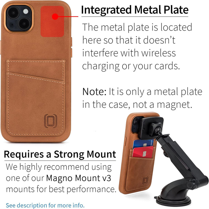 Dockem Echtleder Kartenetui für iPhone 14 Plus mit Kartenfachen und Integrierter Metallplatte zur Ma