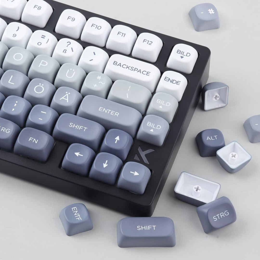 PBT German Keycaps 131 Keys Double Shot MOA Profile Keycap White-Grey Gradient Dye Sub Custom Keycap