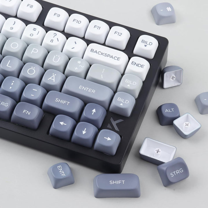 PBT German Keycaps 131 Keys Double Shot MOA Profile Keycap White-Grey Gradient Dye Sub Custom Keycap