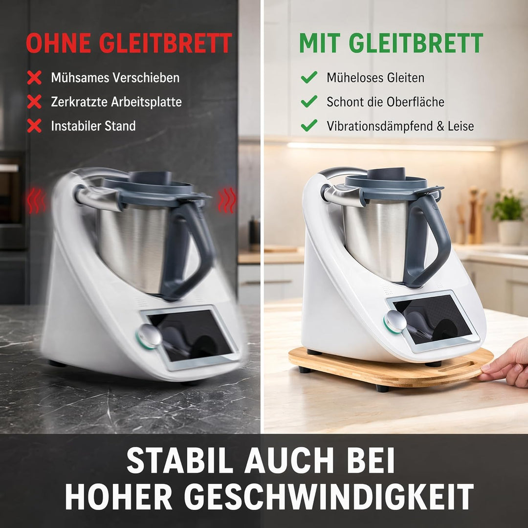 Gleitbrett für Thermomix TM5/6, Brett TM5 mit Rollen & Handgriff, Leicht zu Bewegen,Robust, Bambus R