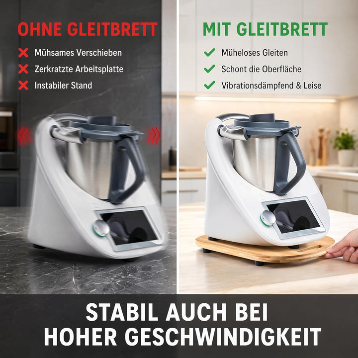 Gleitbrett für Thermomix TM5/6, Brett TM5 mit Rollen & Handgriff, Leicht zu Bewegen,Robust, Bambus R