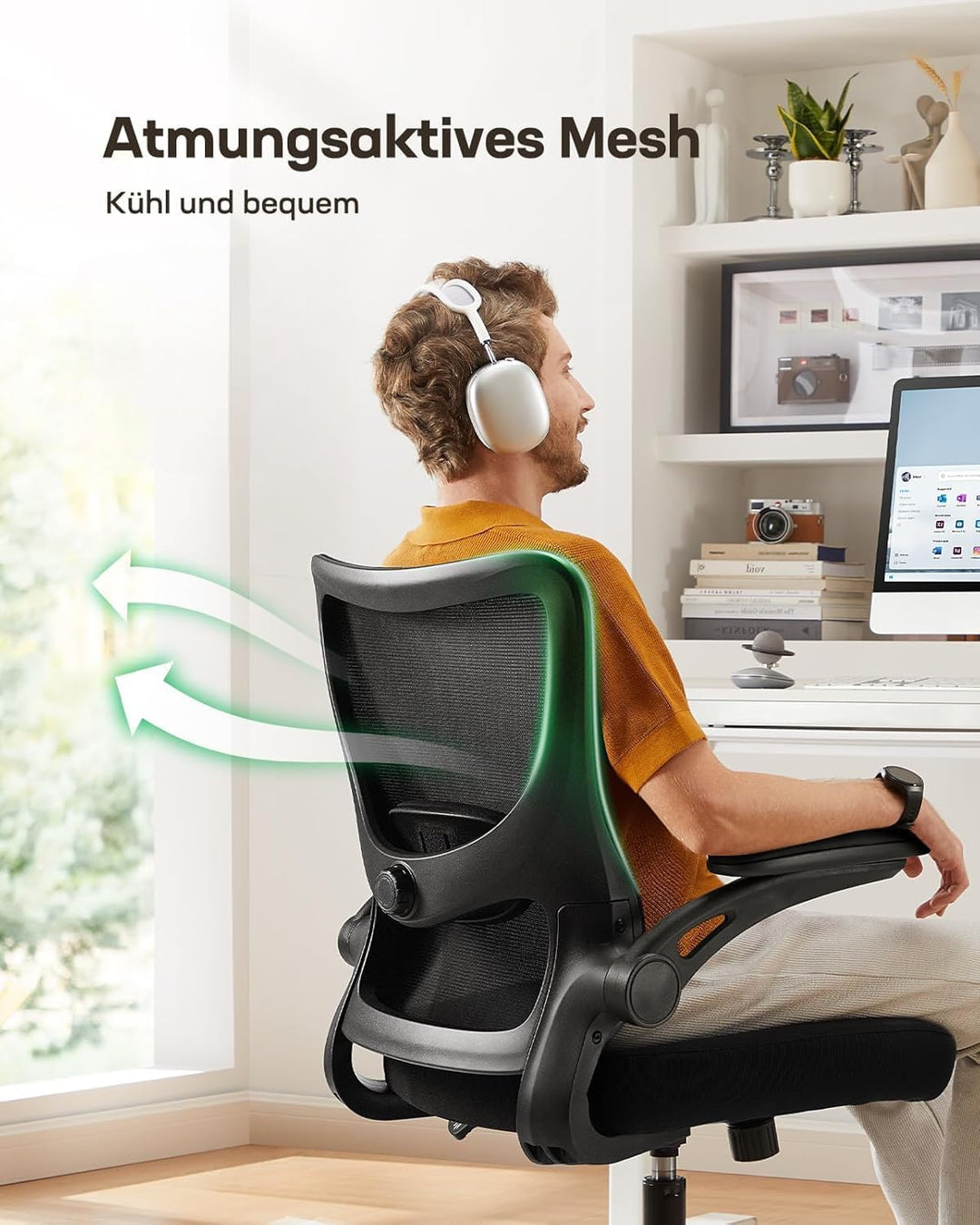 Marsail Schreibtischstuhl, Bürostuhl ergonomisch, mit 3D Armlehnen Schwarz 1 55.0 Zentimeter, Schwar