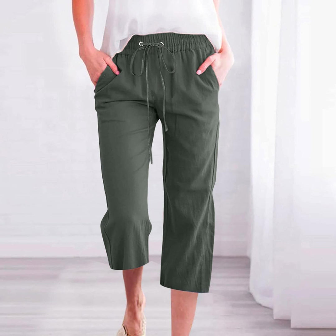 3/4 Hose Damen Sommer Musselin Hose Leinenhose Sommerhose Leicht Caprihose Stretch Straight Leg Frei