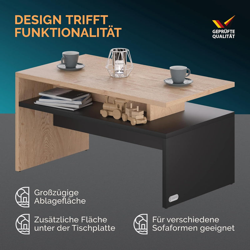 Casaria® Couchtisch mit Ablage Stauraum 92x51x48 cm Kratzfest 50 kg Belastbarkeit Modern Gross Wohnz
