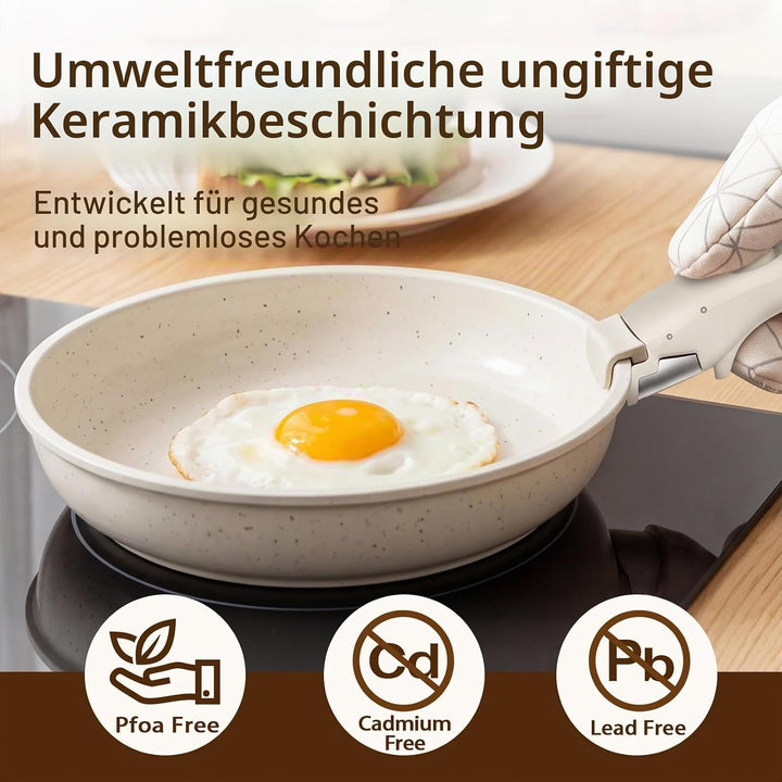 5-Teilig Topfsets &amp; Pfannenset mit abnehmbarem Griff, Keramik Antihaft Kochgeschirr Set Induktion, S