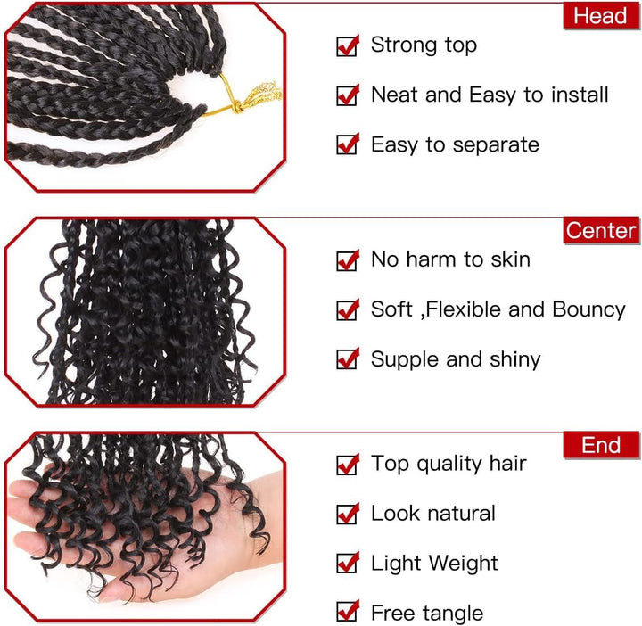 Xtrend 10Inch 8Packs Boho Box Braids Crochet Hair with Curly Ends 14strands/pack Pre Looped Black Me