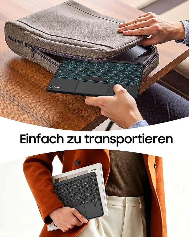 FINTIE Kabellose Bluetooth Tastatur mit Touchpad, Beleuchtet Schwarz, Beleuchtet Schwarz