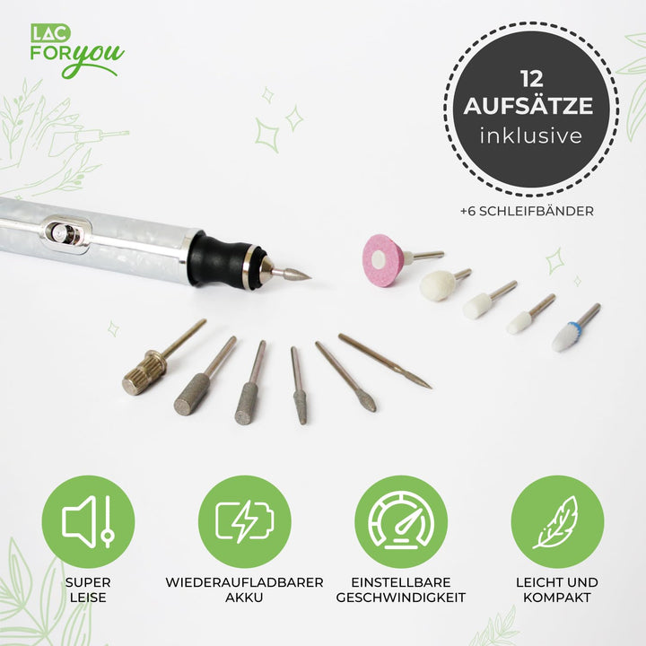 LAC FOR YOU Tragbare Nagelfräser USB-C 4 Geschwindigkeiten, Elektrische Nagelfeile für Maniküre und