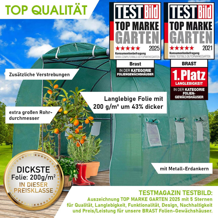 BRAST® Gewächshaus Foliengewächshaus mit Stahlfundament 4 Grössen 2x3m 3x4m 3x6m 3x8m Erdanker Gitte
