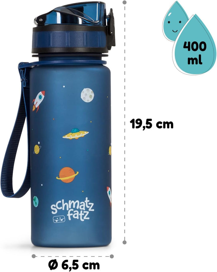 schmatzfatz Kinder Trinkflasche 400ml, Sport für Schule Kindergarten, 1-Klick Verschluss, Geschmacks