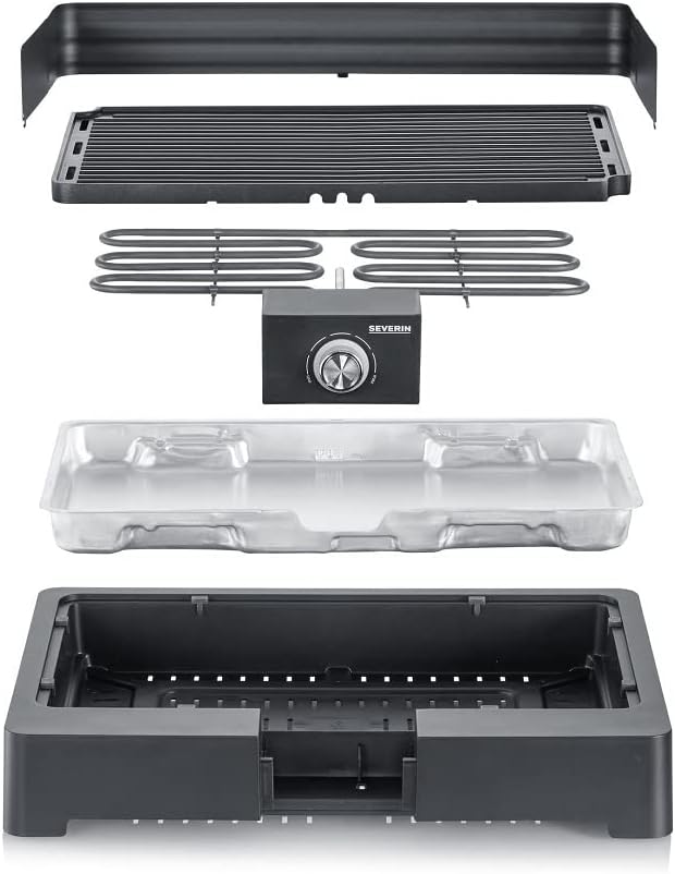 SEVERIN Tischgrill mit Aluminium-Grillplatte für drinnen und draussen, Elektrogrill mit schnellem Gr