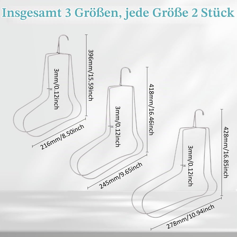 UNICRAFTALE 6 Stück 3 Grössen Sockenspanner Edelstahl Socken Trockenbügel Strick Sockenformer Metall
