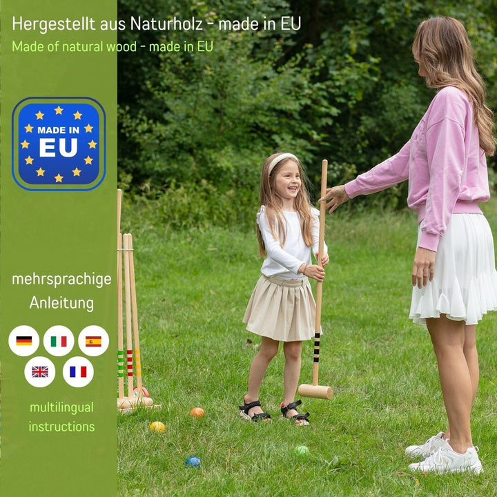 GICO Qualitäts Krocketwagen/Krocket/Croquet für 4 Spieler aus Holz im Transportwagen. Der Outdoor/Ga