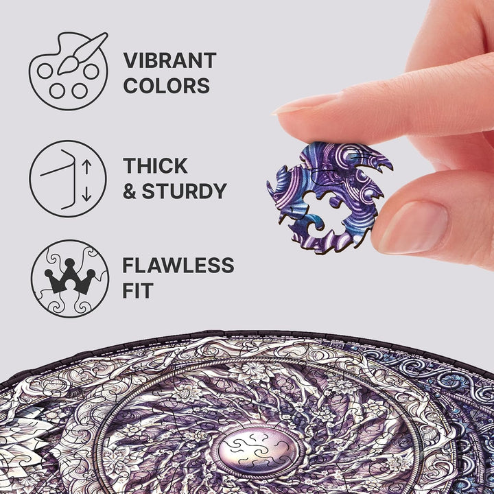 UNIDRAGON Original Holzpuzzle — Mandala Overarching Opposites, 700 Teile, Royal Grösse 17.7x17.7 Zol