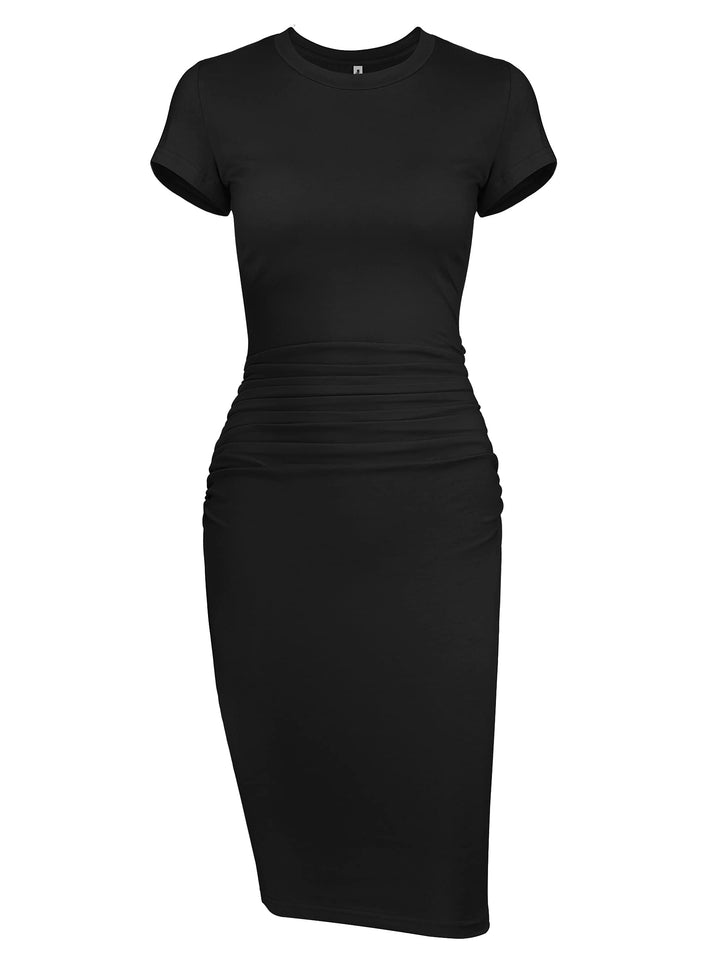 Missufeintl Damen-T-Shirt, figurbetont, gerüscht, kurzärmelig, Midi-Sommerkleid, enganliegend, Freiz