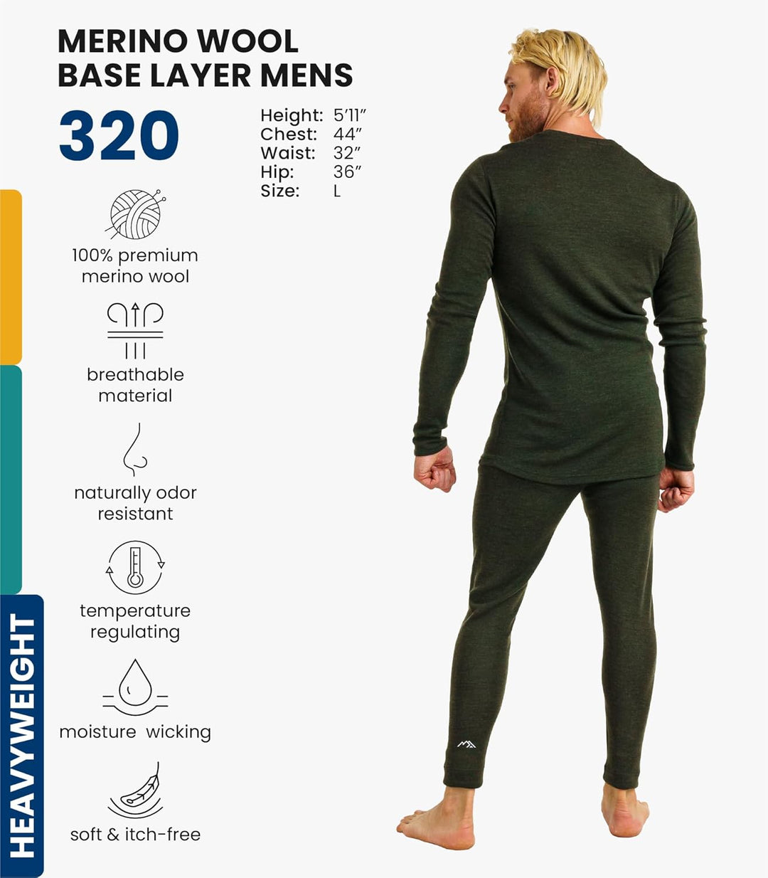 Merino.tech 100% Merino Unterwäsche Herren Set - Leicht, Mittelgewicht, Thermounterwäsche Merinowoll