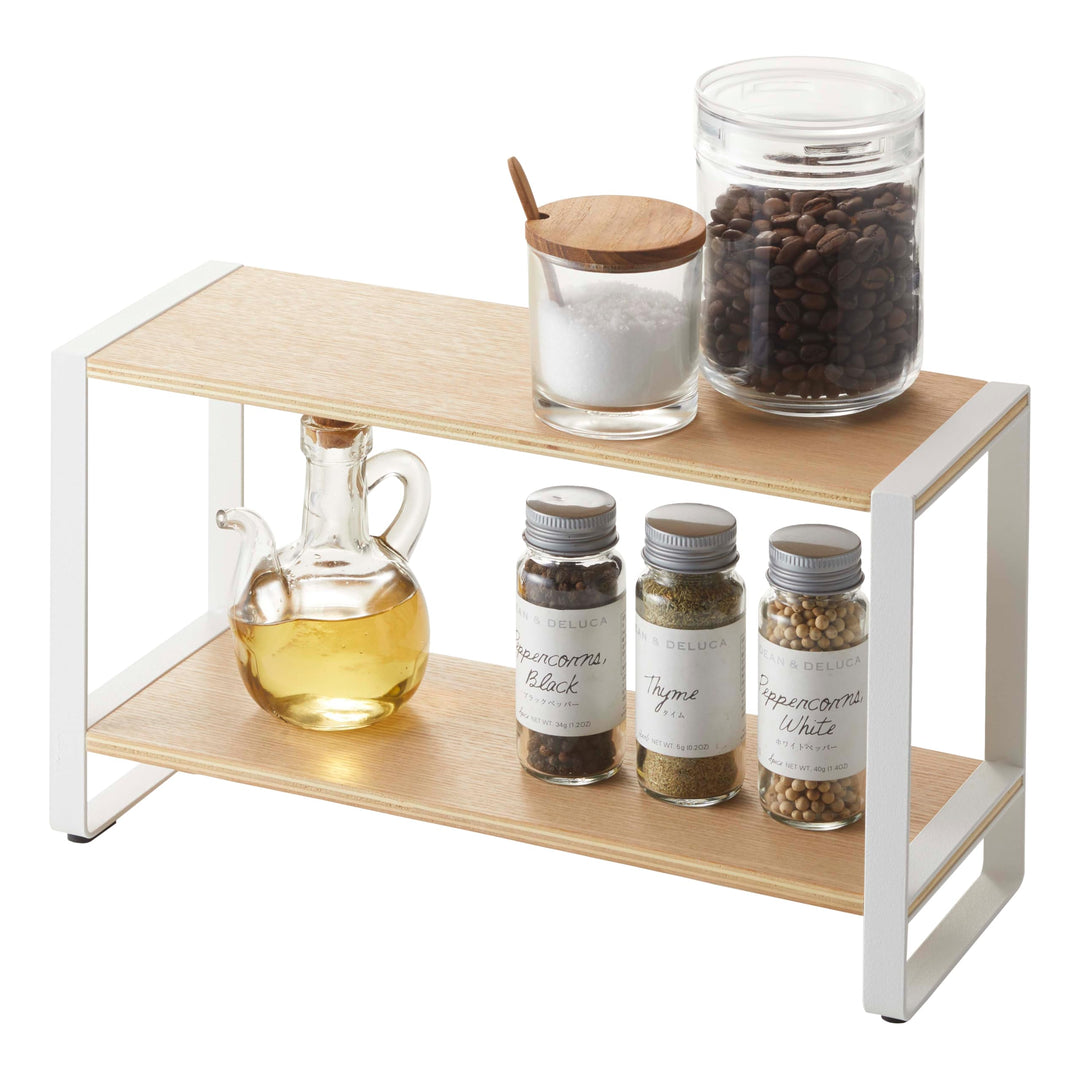 Yamazaki 7816 TOSCA Küchenregal mit 2 Ebenen, weiss, Stahl/Holz, Minimalistisches Design
