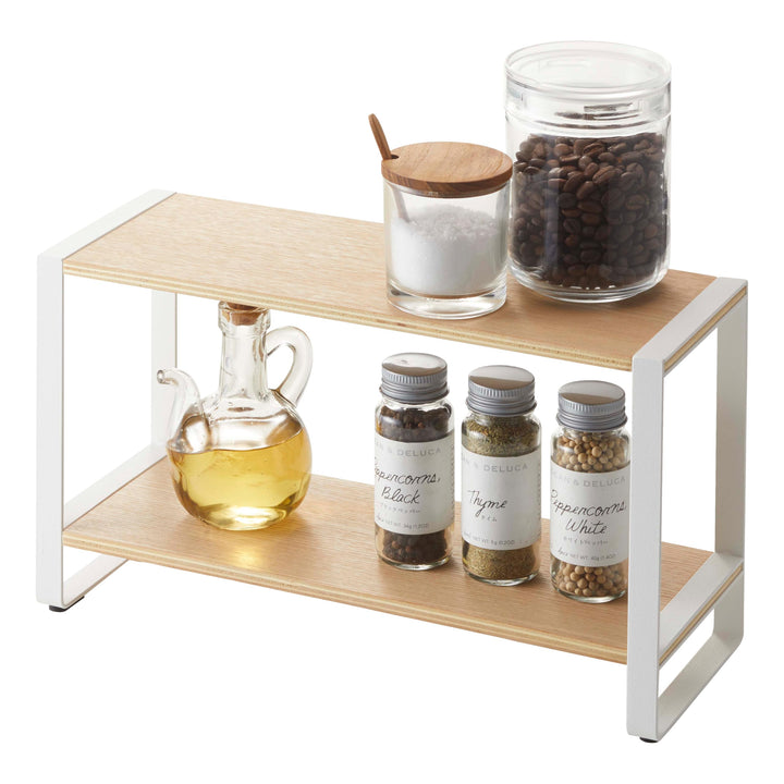 Yamazaki 7816 TOSCA Küchenregal mit 2 Ebenen, weiss, Stahl/Holz, Minimalistisches Design