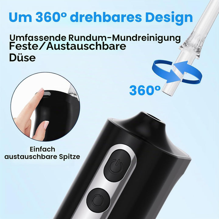 Munddusche Kabellos, 300ml Elektrische Zahndusche 4 Modi &amp; 4 Düsen, Aufladbarer Zahnzwischenraumrein