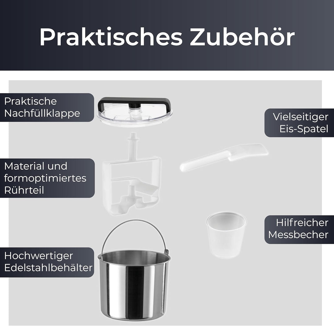 KLAMER 2-in-1 Eismaschine & Joghurtbereiter 2 L, 220 W Eiscrememaschine aus Edelstahl mit Kühl- und