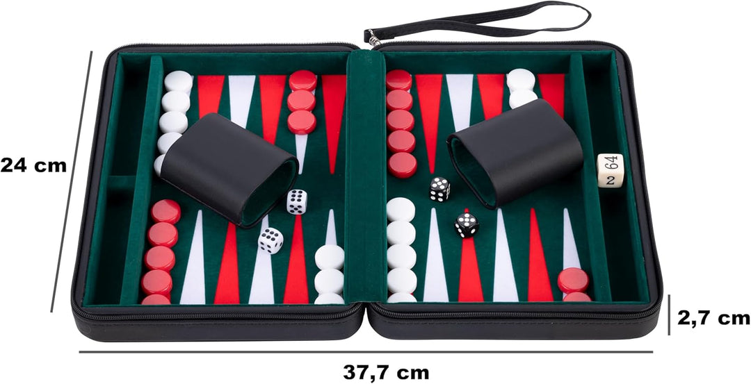 Engelhart- 250502 – Reisetasche Backgammon-Reisespiel 9 Zoll grün rot weiss, 9 Zoll Grün Rot Weiss