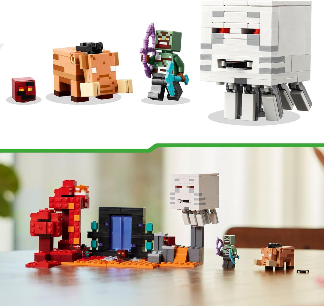 LEGO Minecraft Hinterhalt am Netherportal, Gaming-Spielzeug im Nether für Kinder mit Kampfszenen und