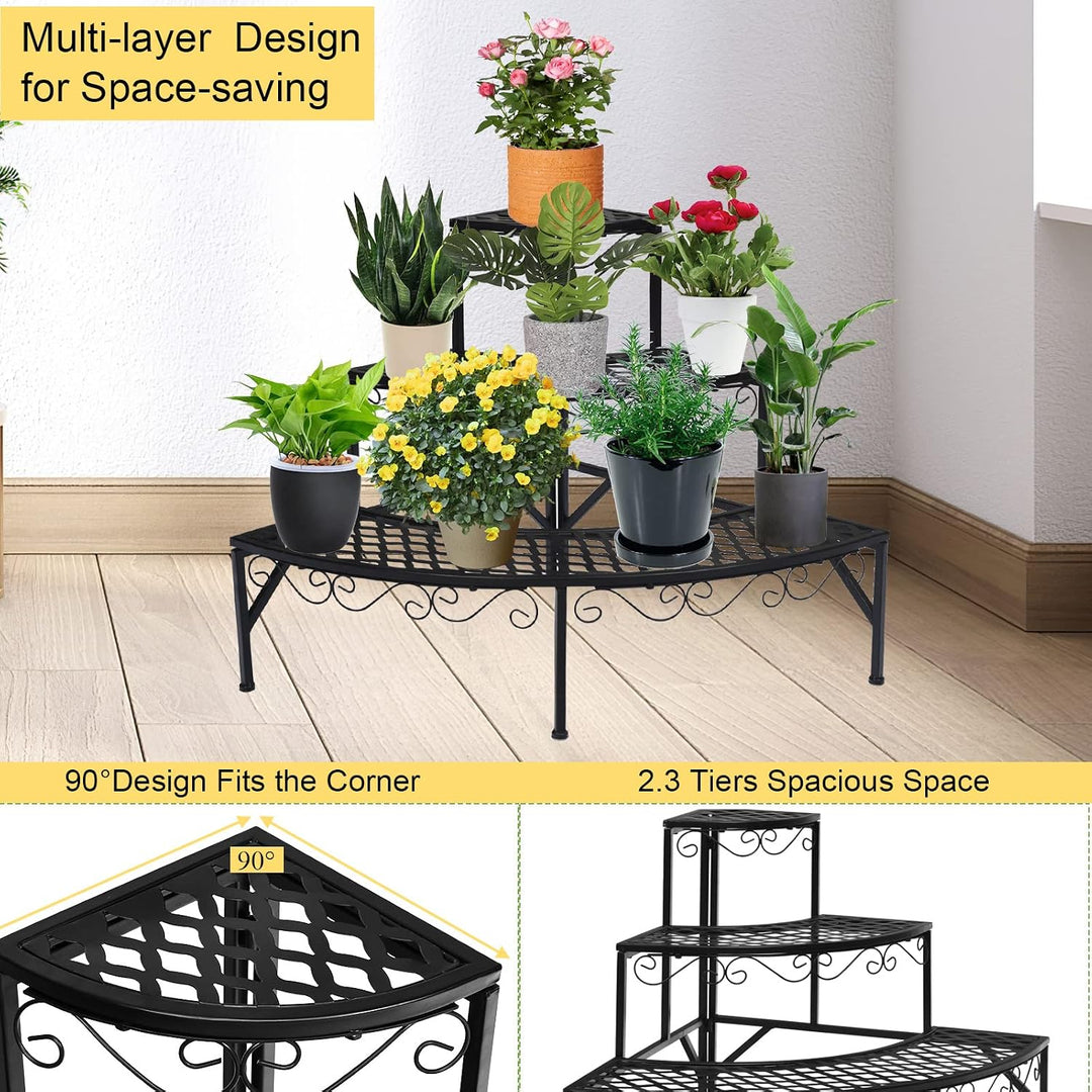 3 Ebenen Blumenregal Metall, Blumenständer für Treppenpflanzen &amp; Blumen, vertikaler &amp; dekorativer Pf