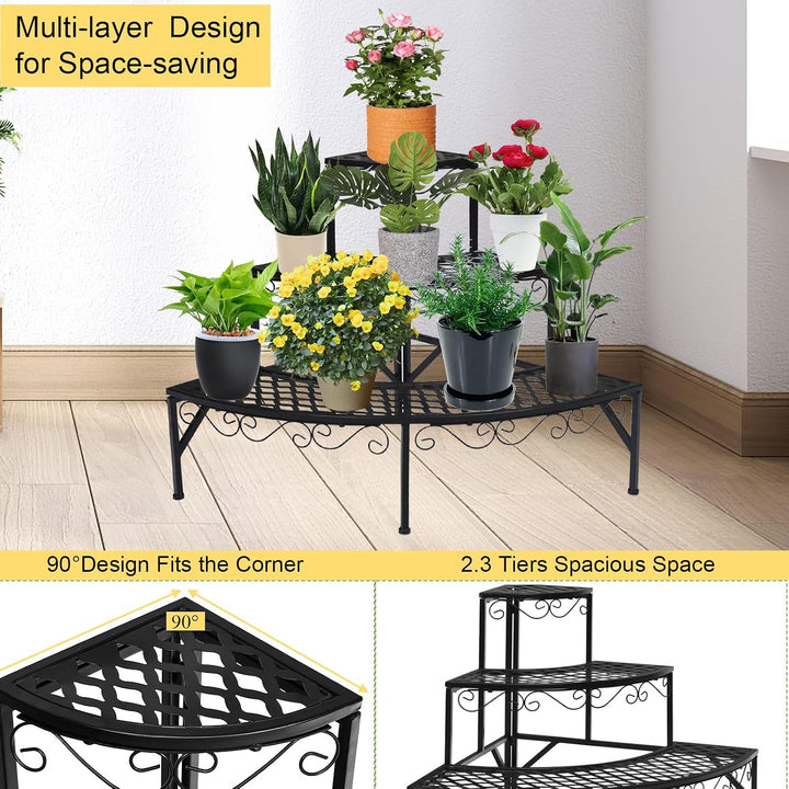 3 Ebenen Blumenregal Metall, Blumenständer für Treppenpflanzen &amp; Blumen, vertikaler &amp; dekorativer Pf