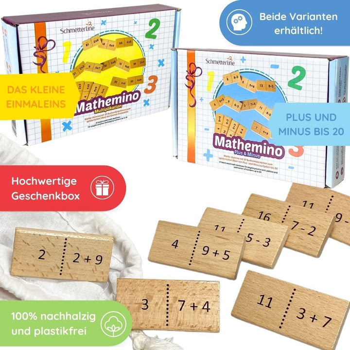 SCHMETTERLINE® Mathe-Domino Rechnen Lernen mit Spass - Lustiges Rechen-Spiel ab 5 Jahre für 1. Klass