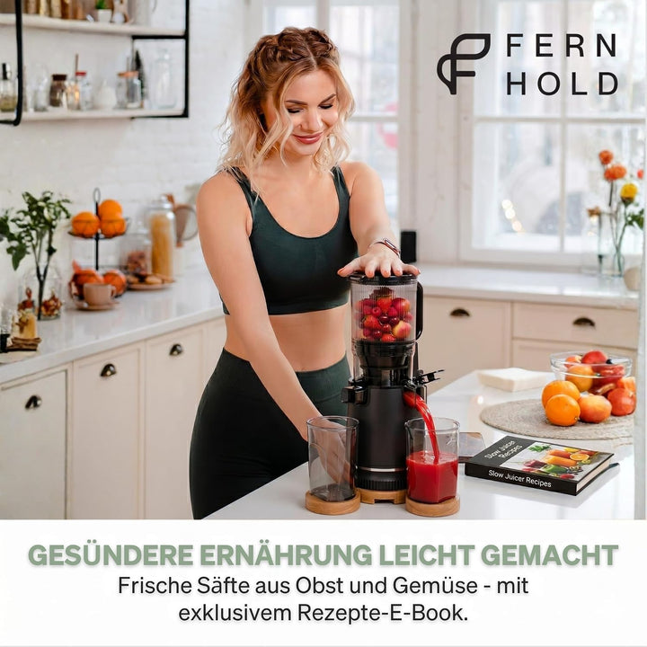 Entsafter Slow Juicer 130 mm, Saftpresse für Gemüse &amp; Obst, 250 W, BPA-frei Schwarz, Schwarz