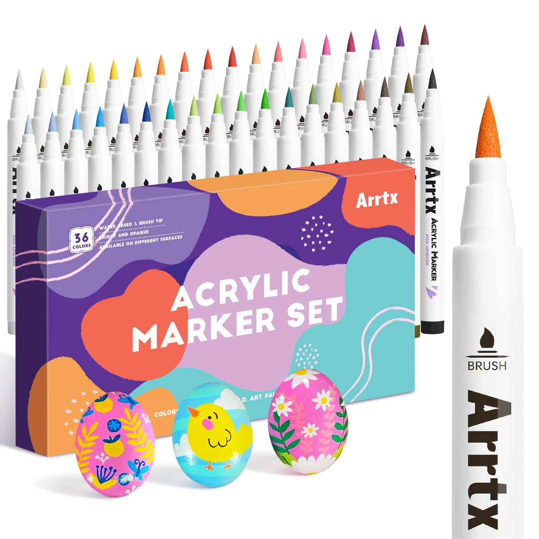 Arrtx Acrylstifte für Steine Wasserfest-36 Farben Stifte Steine Bemalen, Pinsel Spitze Acrylmarker Z