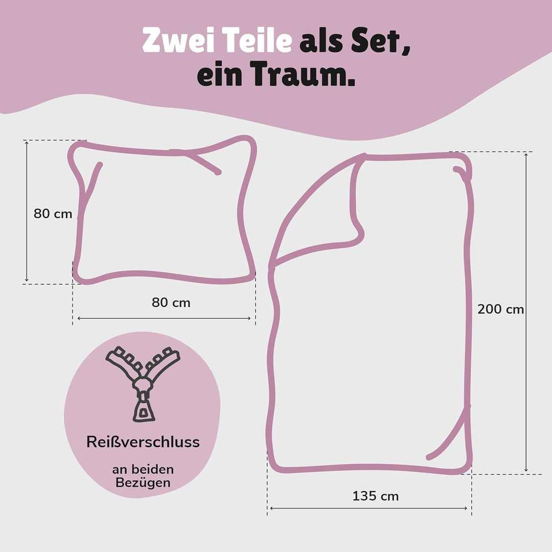Warme Prinzessinnen Winter Bettwäsche · Rosa Fleece Mädchenbettwäsche 135x200 80x80 cm · 2-TLG. Kind
