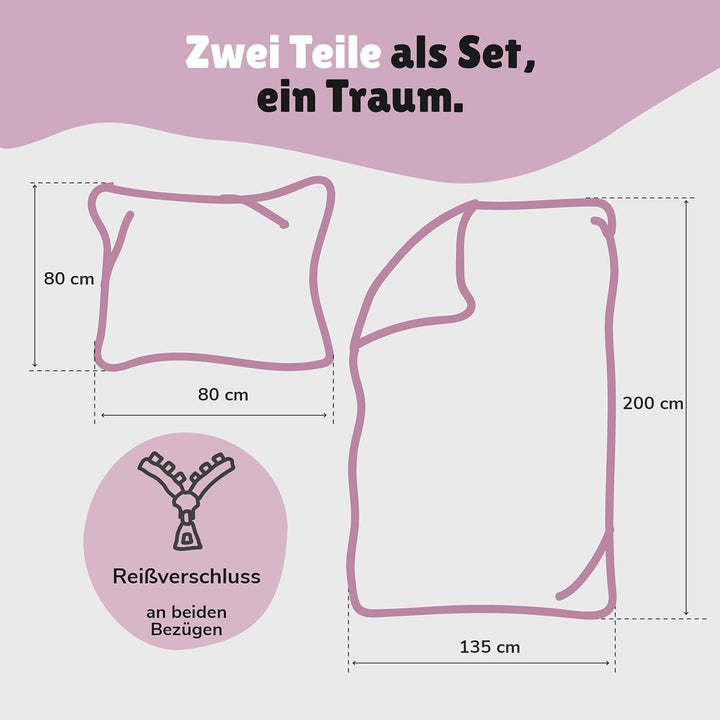 Warme Prinzessinnen Winter Bettwäsche · Rosa Fleece Mädchenbettwäsche 135x200 80x80 cm · 2-TLG. Kind