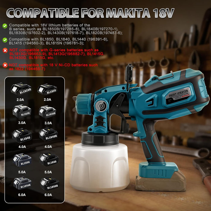Akku Farbspritzgerät mit LED-Leuchte für Makita 18V-Akku (ohne Batterie) | 200 W, Elektro Farbsprühs
