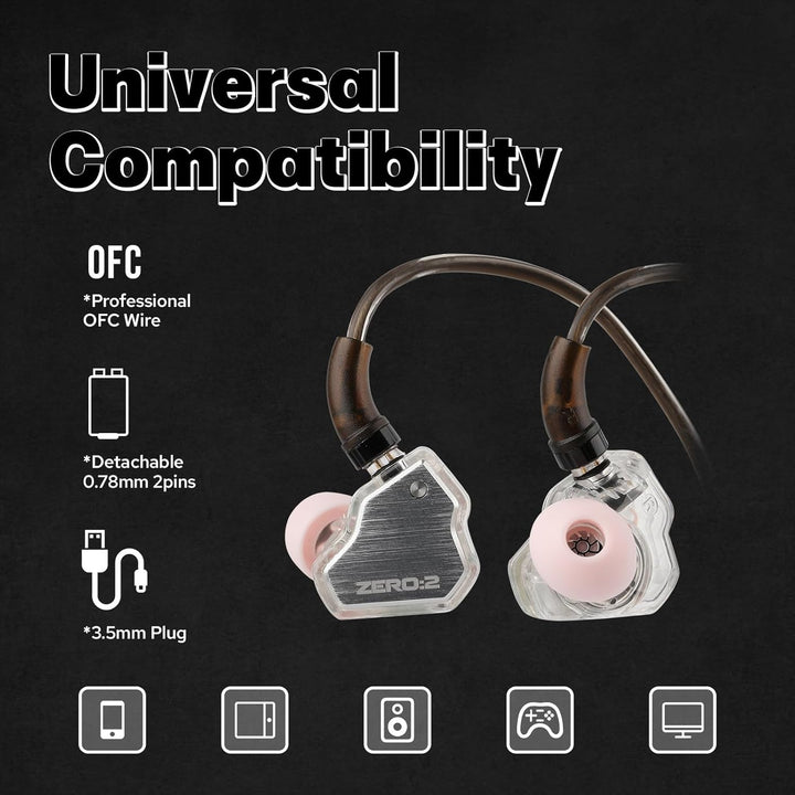 LINSOUL 7Hz x Crinacle Zero:2 In-Ear-Monitor, Aktualisierter 10mm dynamischer Treiber IEM, kabelgebu