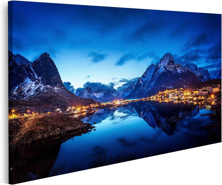 islandburner Bild auf Leinwand Sonnenuntergang Reine Dorf Lofoten Inseln Bilder Wandbilder Poster, 8