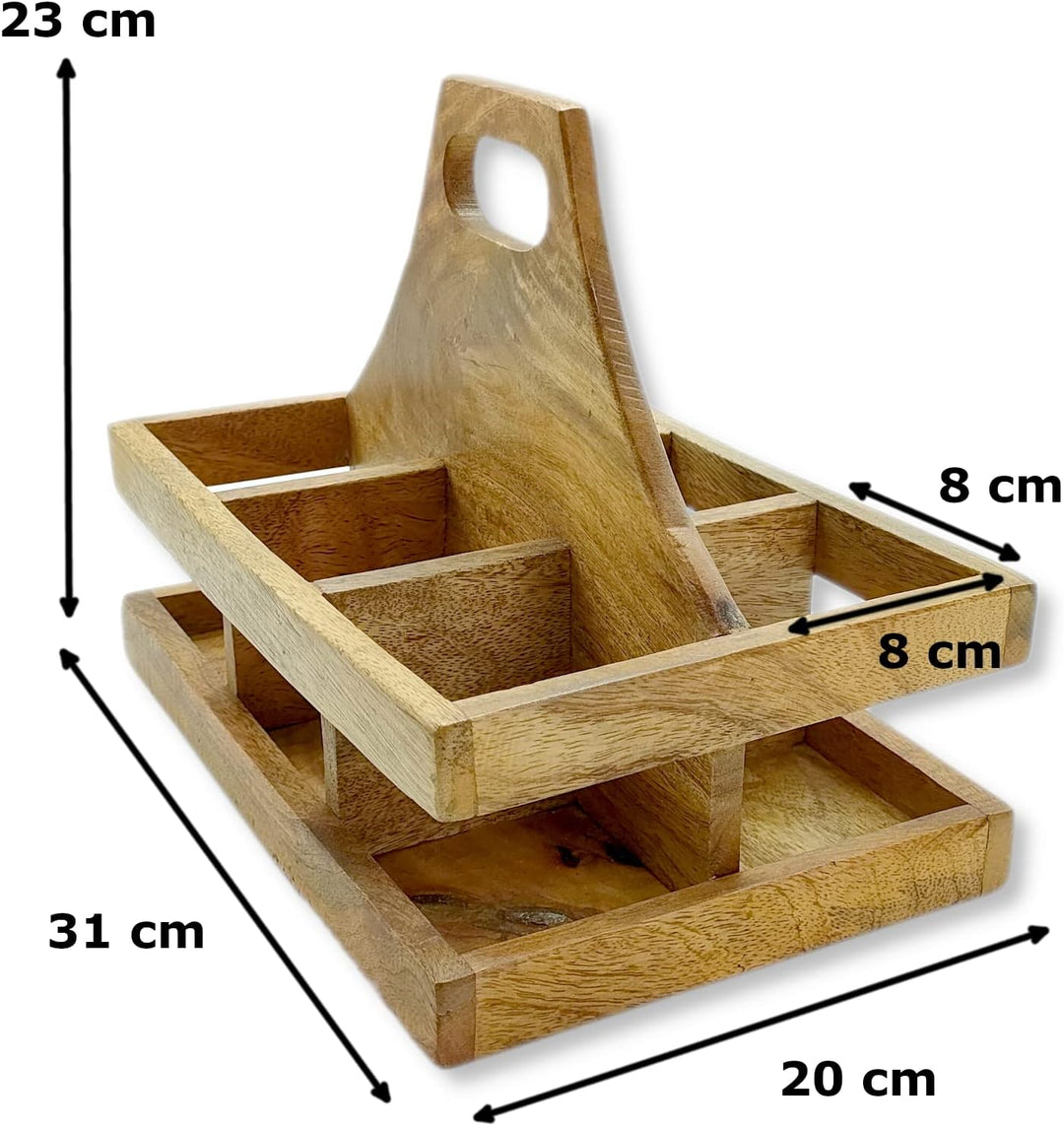 DARO DEKO Holz Flaschenhalter mit Griff für 6 Flaschen 23 x 31cm Flaschen-Träger Männerhandtasche Bi