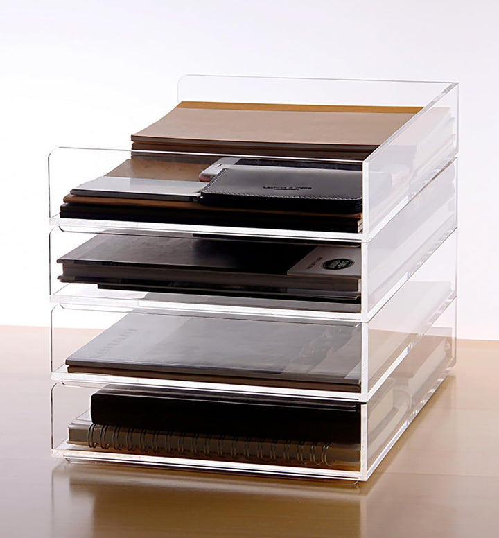 Elsjoy Set mit 2 Acryl-Briefablagen, 2-stöckig, stapelbar, Papierablage, transparent, für Dokumente,