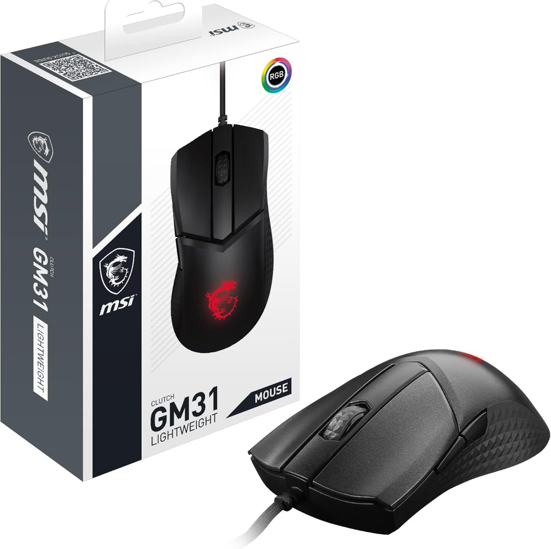 MSI Clutch GM31 Lightweight Gaming Maus - 12.000 DPI Optischer Sensor, Rechtshänder, 60M+ Click OMRO