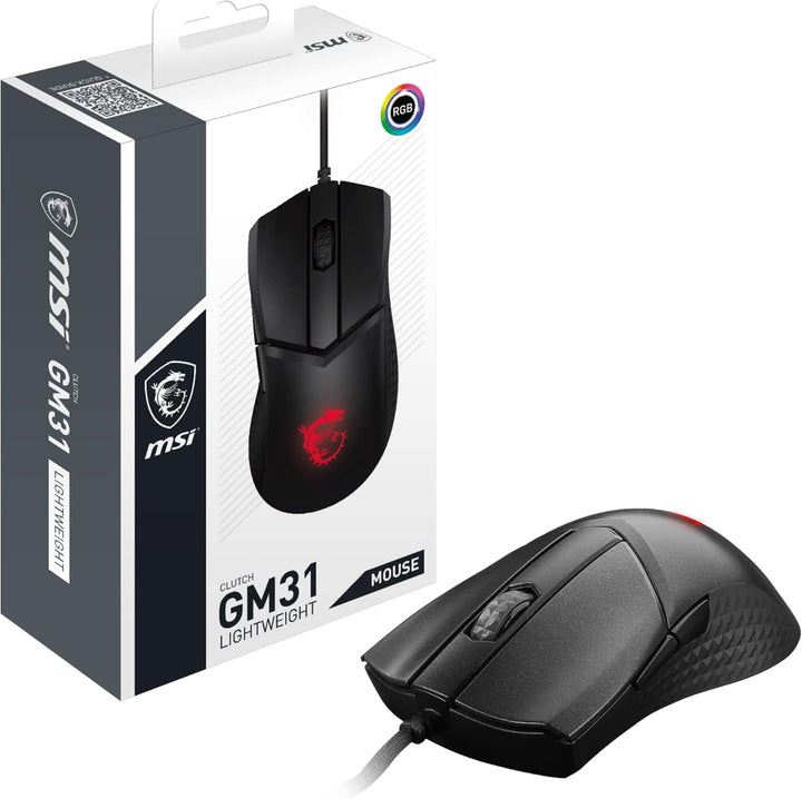 MSI Clutch GM31 Lightweight Gaming Maus - 12.000 DPI Optischer Sensor, Rechtshänder, 60M+ Click OMRO