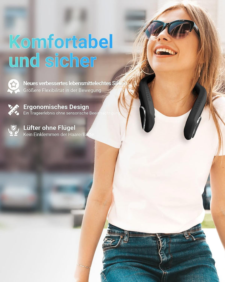 Jialexin Tragbarer Nackenventilator, Hals Ventilator Wiederaufladbar mit 6000mah, Persönlicher Venti